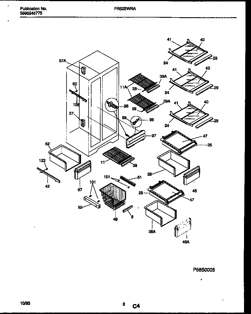 Frigidaire FRS22WRAD2 shelves and supports diagram