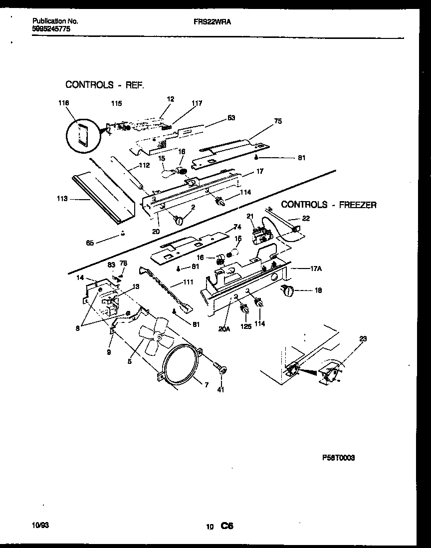 Frigidaire FRS22WRAD2 refrigerator control assembly, damper control assembly and f diagram