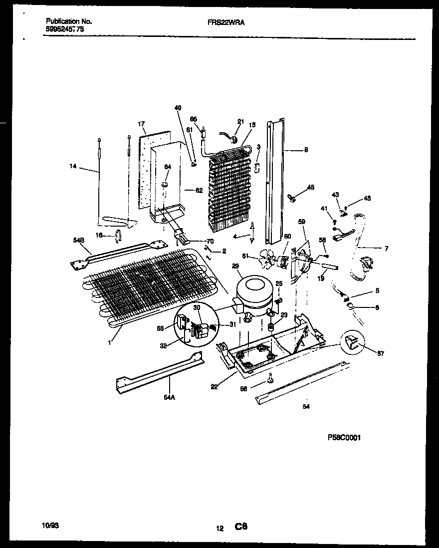 Frigidaire FRS22WRAD2 system and automatic defrost parts diagram