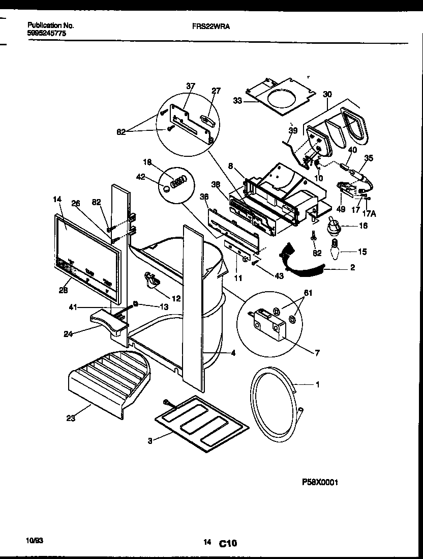 Frigidaire FRS22WRAD2 ice door, dispenser and water tanks diagram