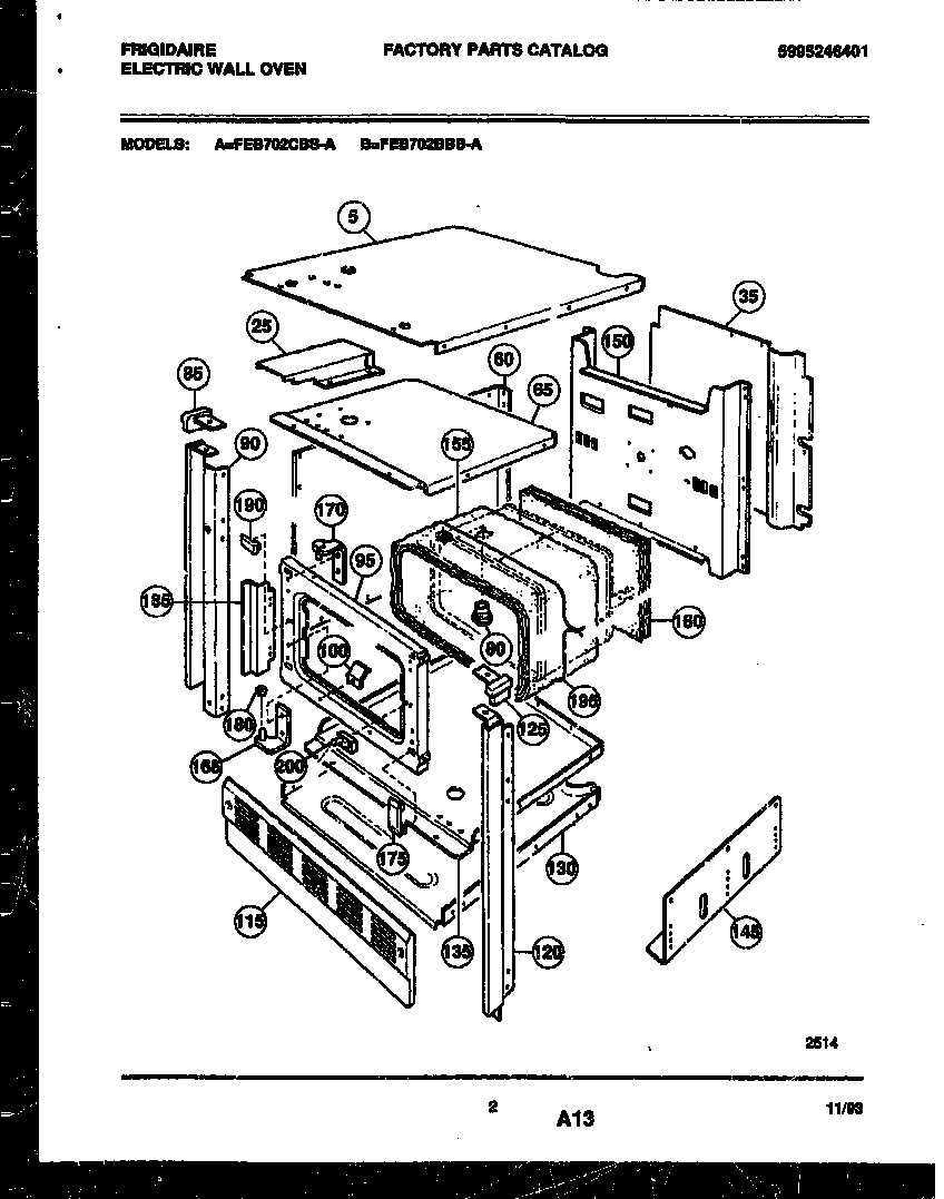 Frigidaire FEB702CBSA body parts diagram