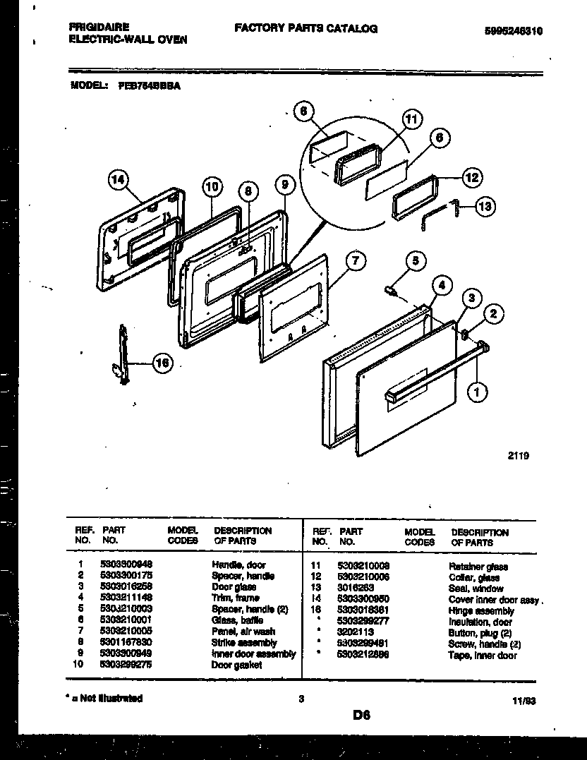 Frigidaire FEB754BBBA door parts diagram
