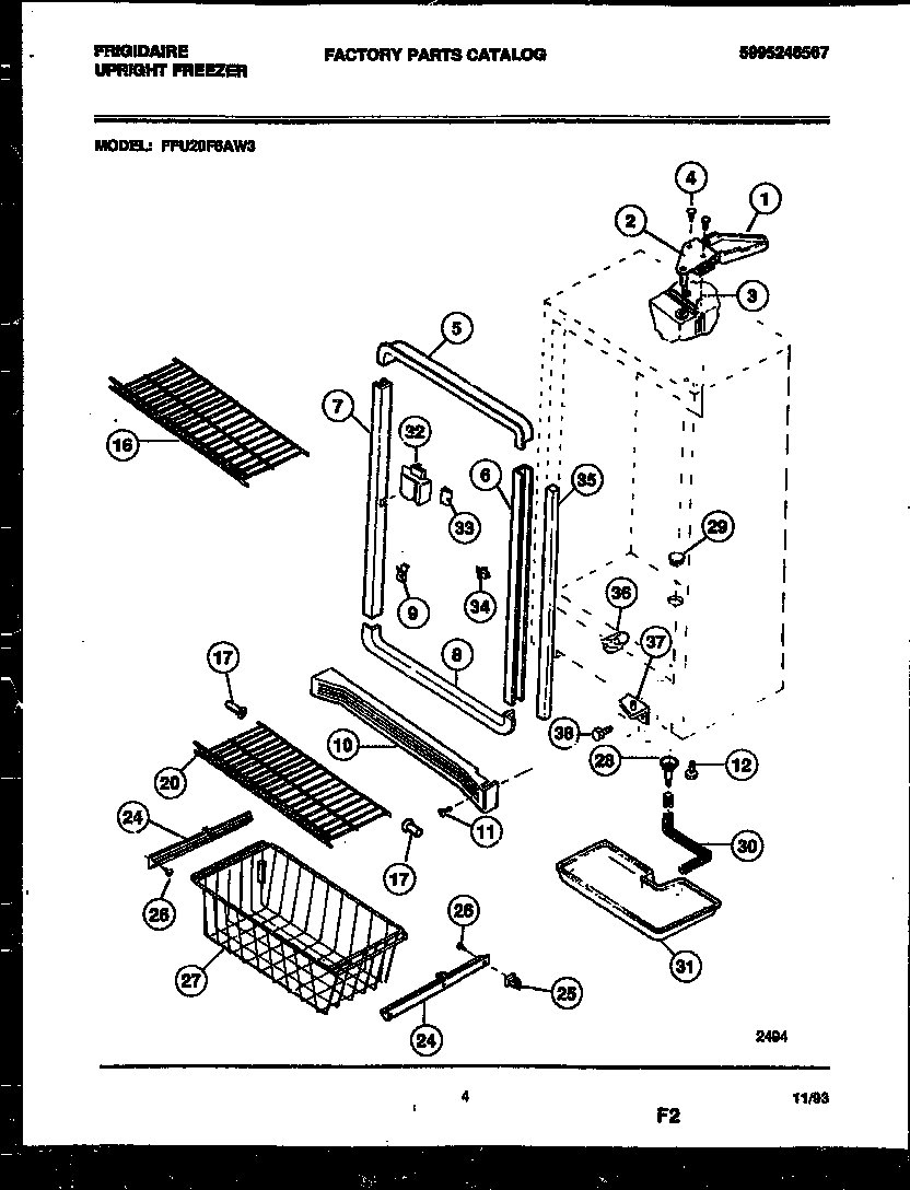 Frigidaire FFU20F6AW3 cabinet parts diagram