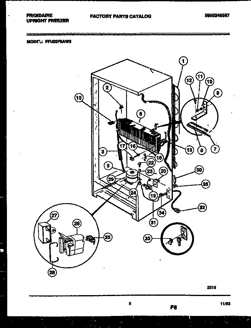 Frigidaire FFU20F6AW3 system and automatic defrost parts diagram