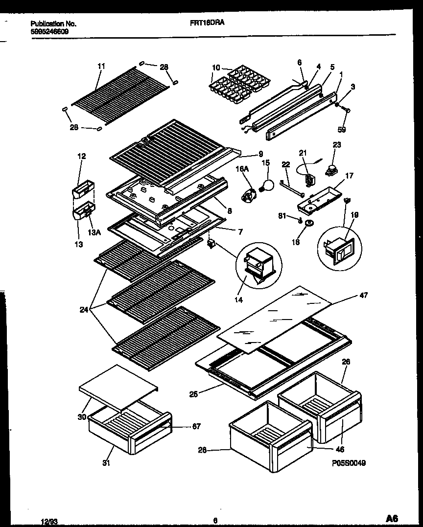 Frigidaire FRT18DRAW0 shelves and supports diagram