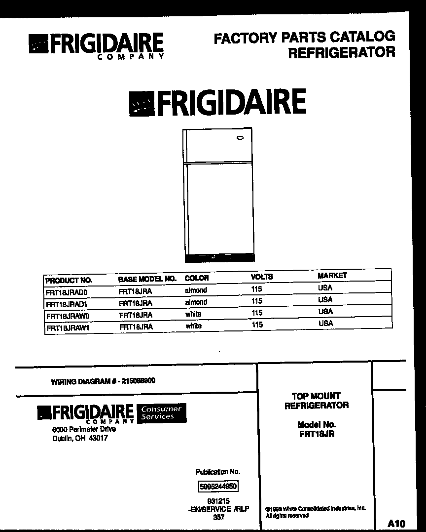 Frigidaire FRT18JRAD0 cover diagram