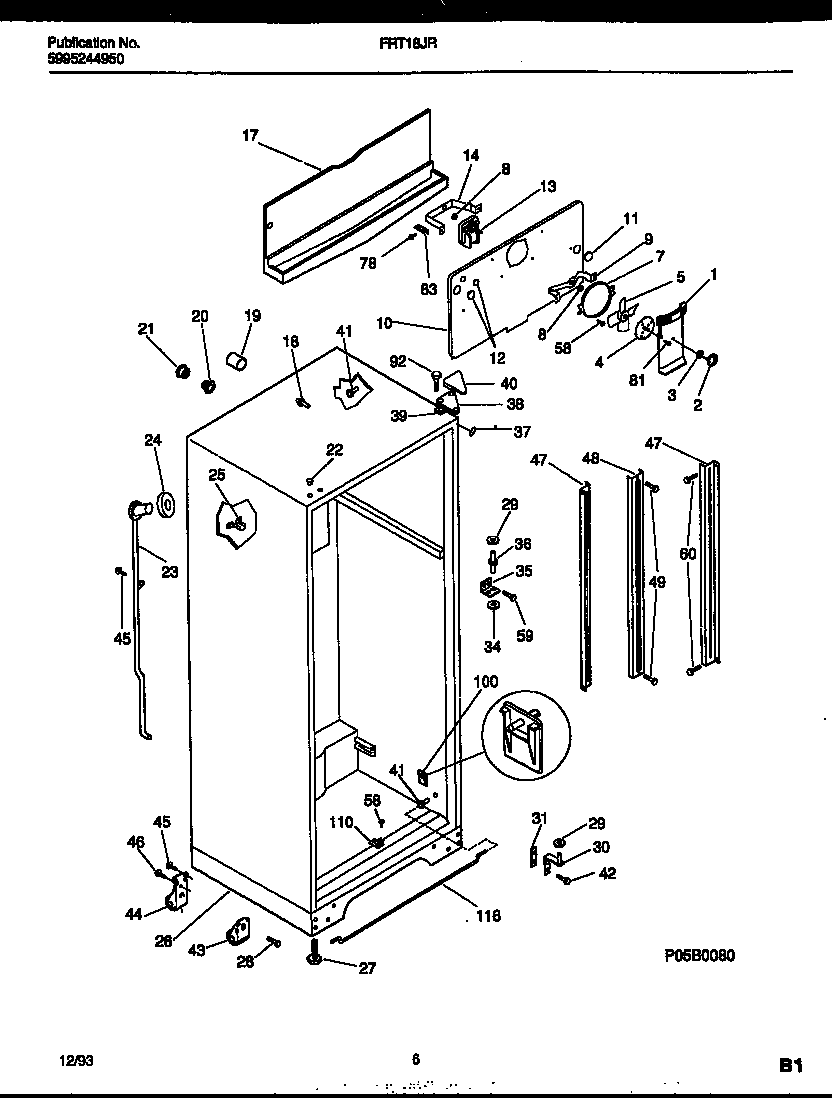 Frigidaire FRT18JRAD0 cabinet parts diagram