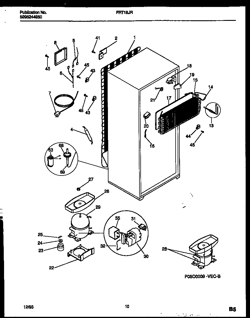 Frigidaire FRT18JRAD0 system and automatic defrost parts diagram