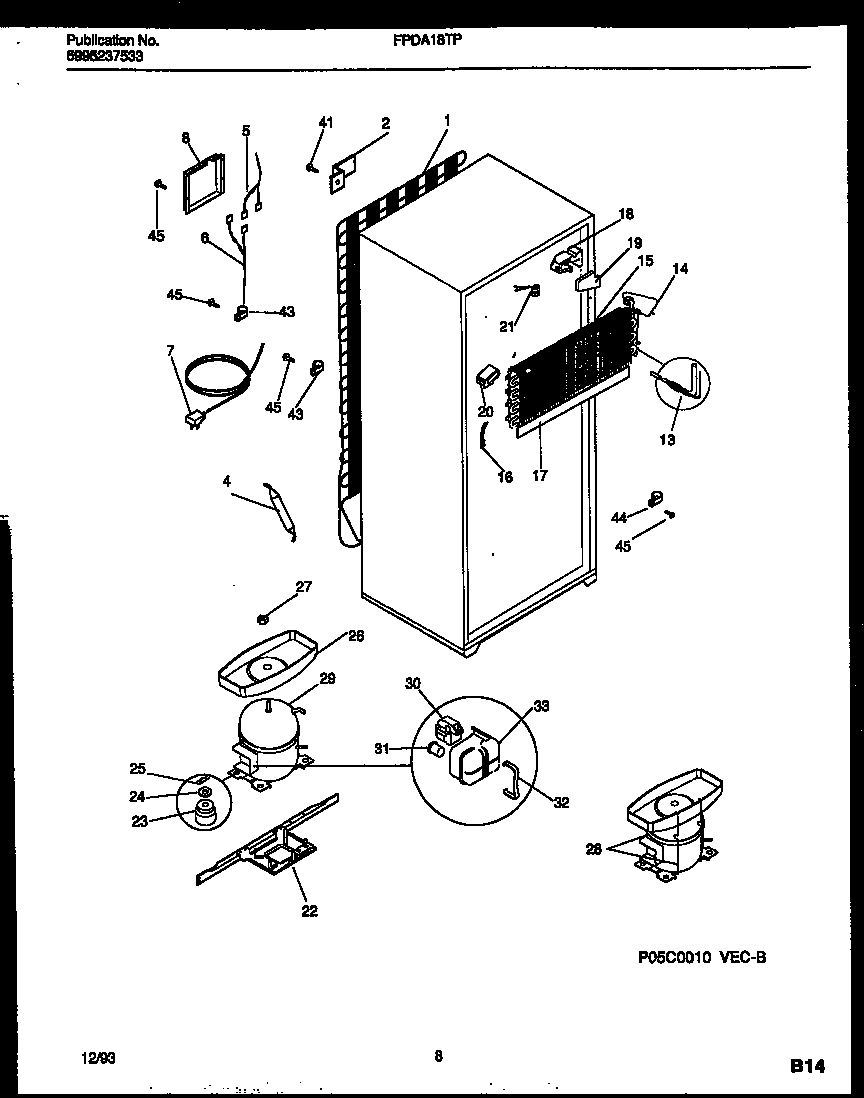 Frigidaire FPDA18TPW2 system and automatic defrost parts diagram