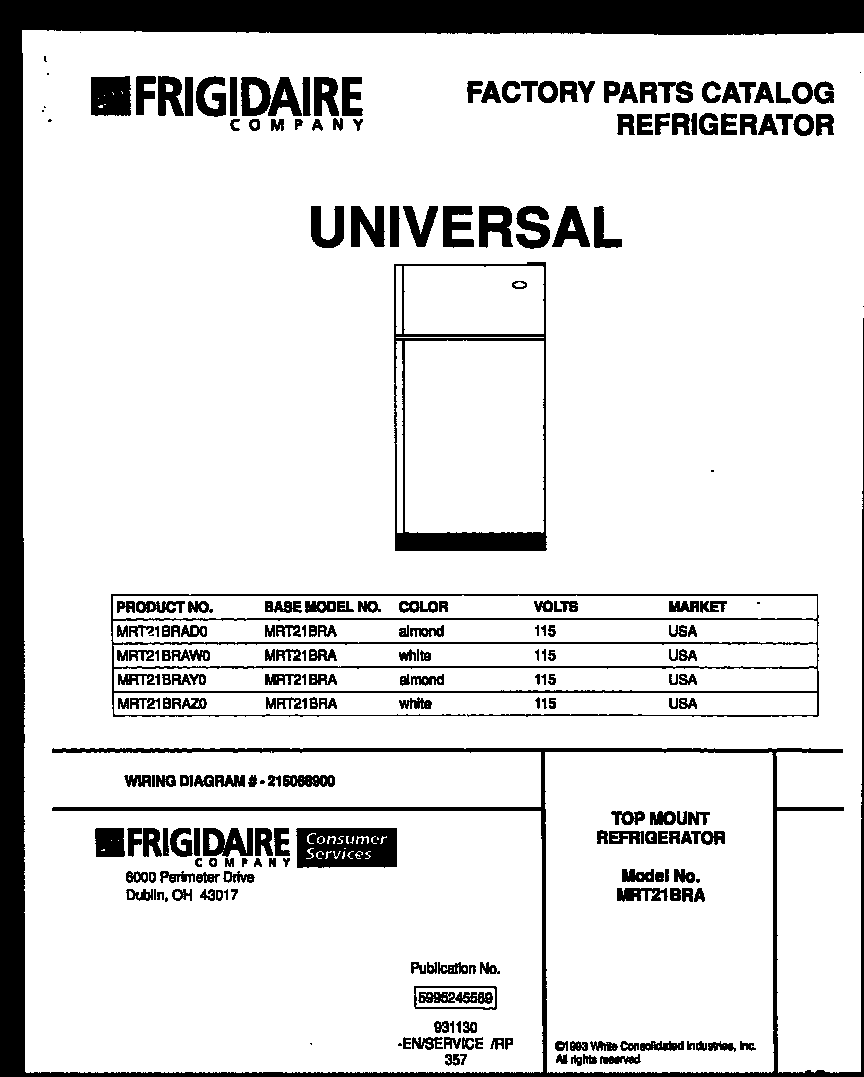 Universal/Multiflex (Frigidaire) MRT21BRAW0 cover diagram