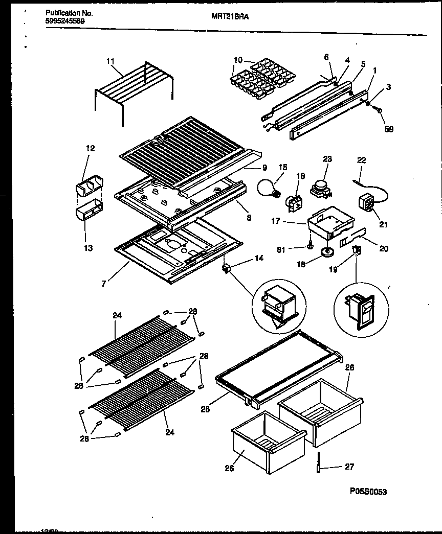 Universal/Multiflex (Frigidaire) MRT21BRAW0 shelves and supports diagram