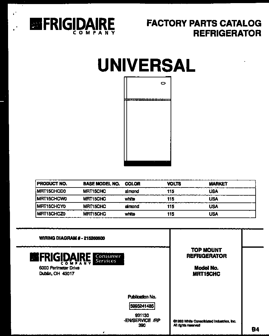 Universal/Multiflex (Frigidaire) MRT15CHCD0 cover diagram