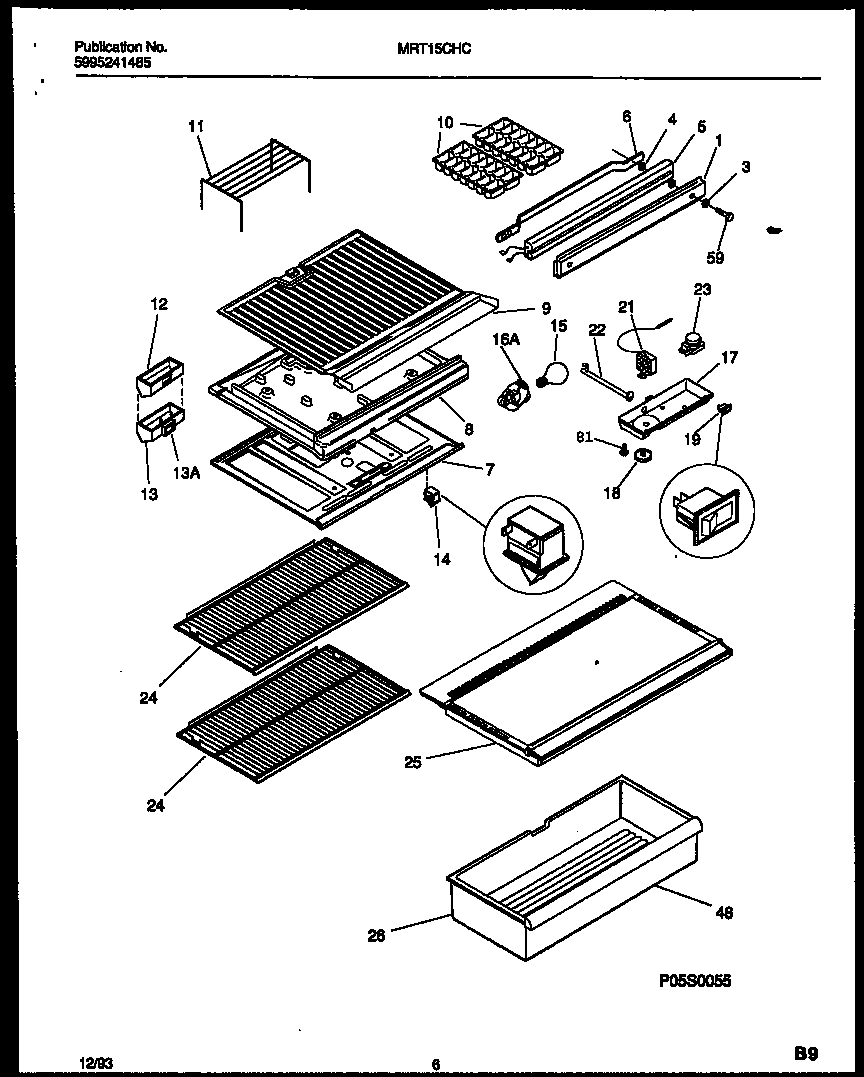 Universal/Multiflex (Frigidaire) MRT15CHCD0 shelves and supports diagram