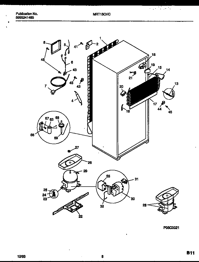 Universal/Multiflex (Frigidaire) MRT15CHCD0 system and automatic defrost parts diagram