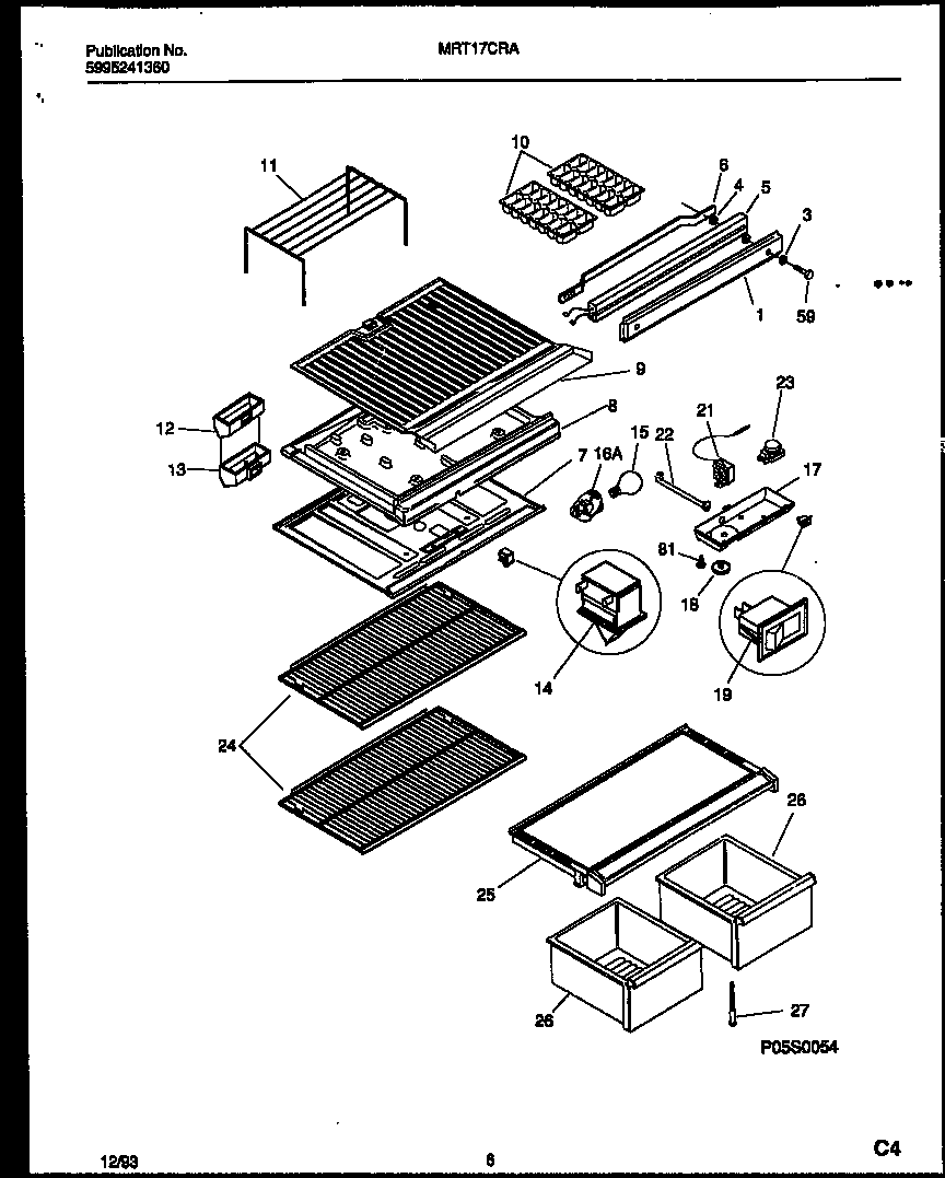 Universal/Multiflex (Frigidaire) MRT17CRAW0 shelves and supports diagram