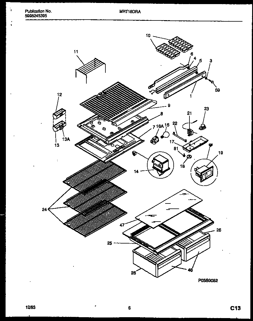 Universal/Multiflex (Frigidaire) MRT18DRAZ0 shelves and supports diagram