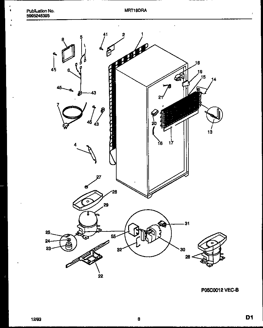 Universal/Multiflex (Frigidaire) MRT18DRAZ0 system and automatic defrost parts diagram