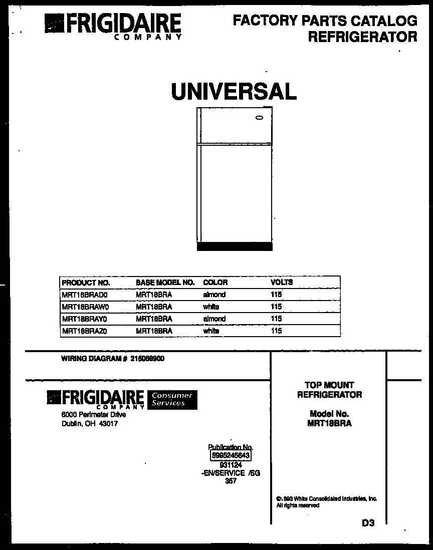 Universal/Multiflex (Frigidaire) MRT18BRAW0 cover diagram