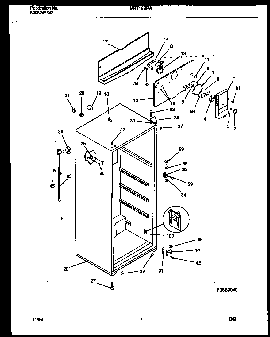 Universal/Multiflex (Frigidaire) MRT18BRAW0 cabinet parts diagram
