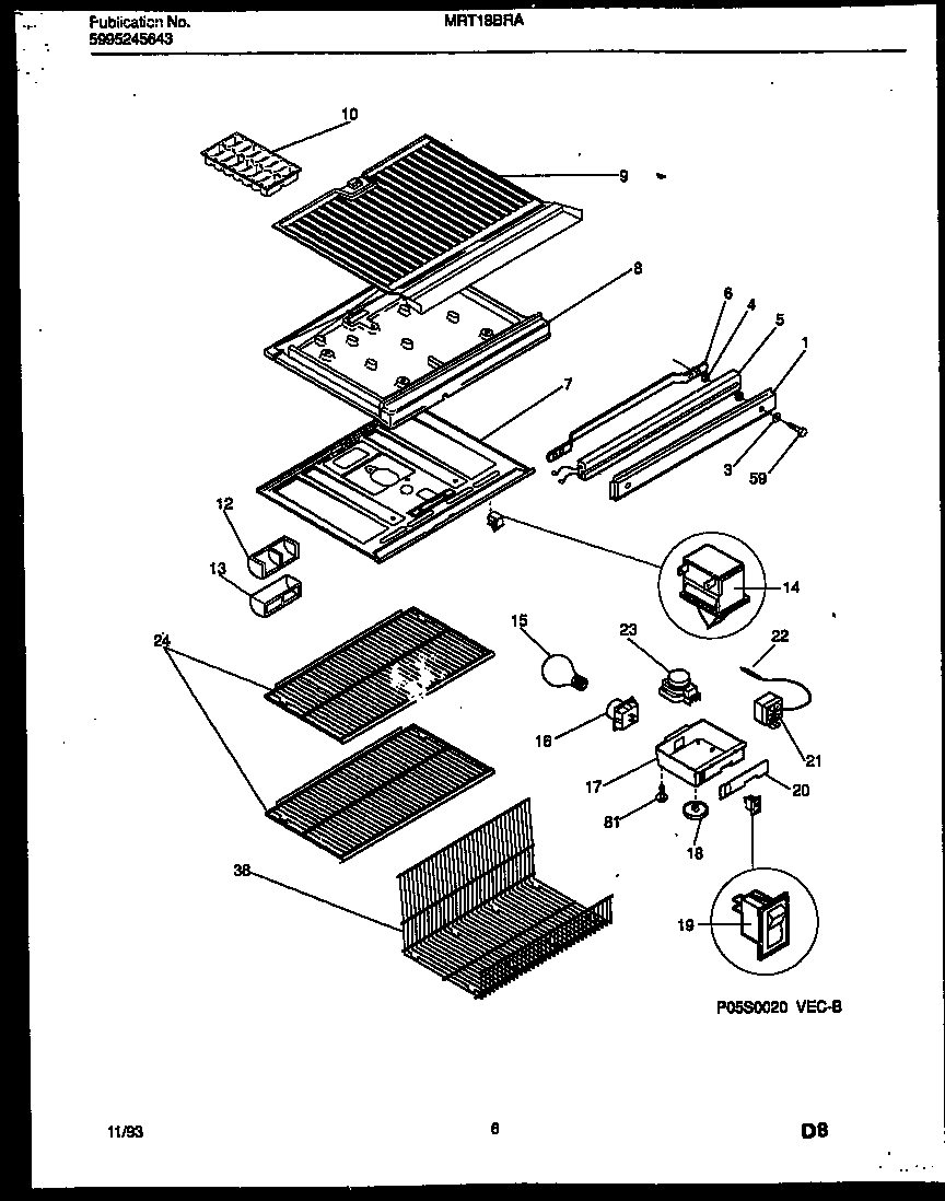 Universal/Multiflex (Frigidaire) MRT18BRAW0 shelves and supports diagram
