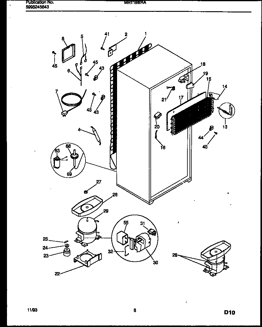 Universal/Multiflex (Frigidaire) MRT18BRAW0 system and automatic defrost parts diagram