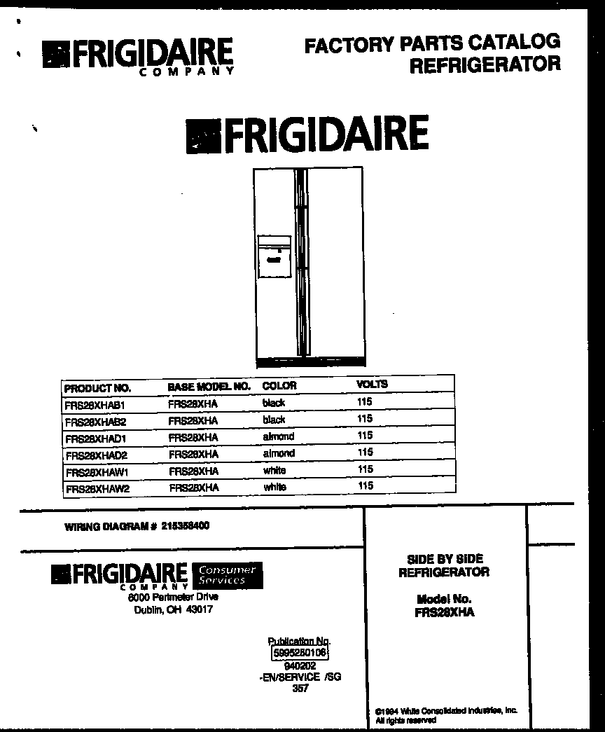 Frigidaire FRS28XHAD1 front cover diagram