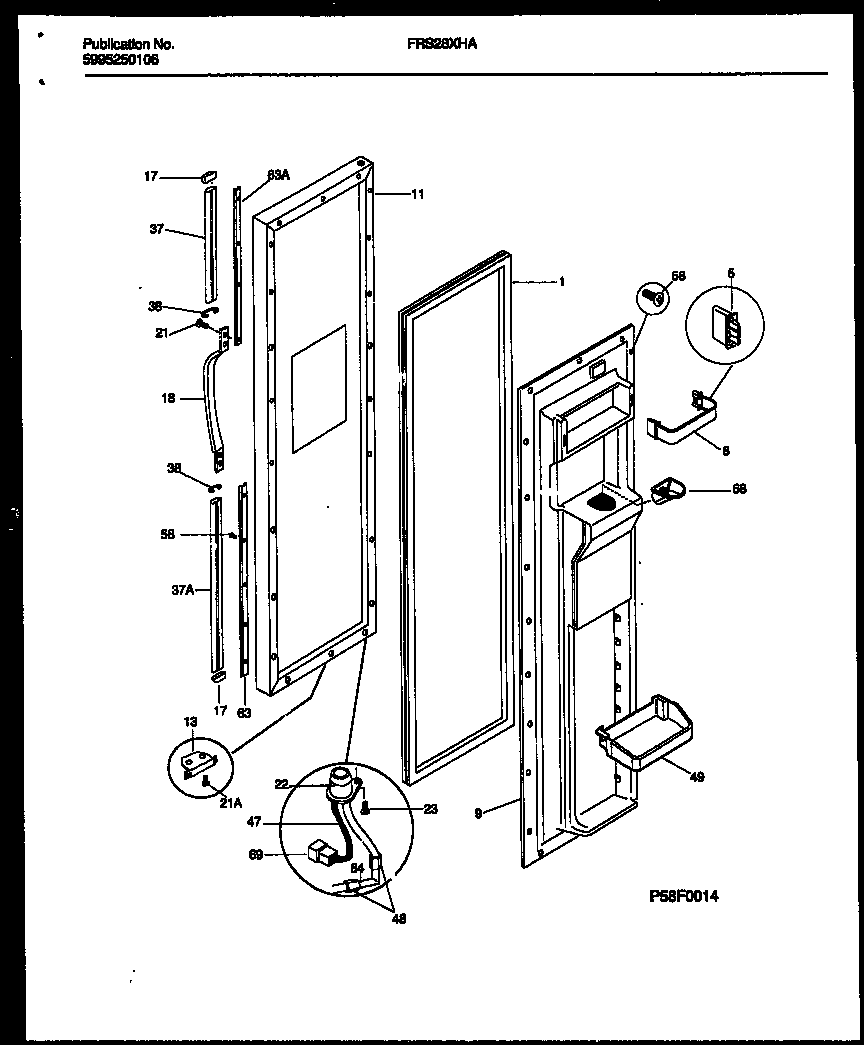 Frigidaire FRS28XHAD1 freezer door parts diagram