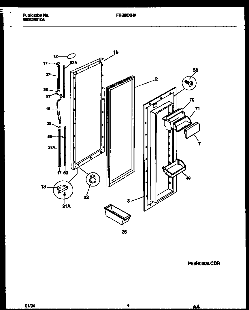Frigidaire FRS28XHAD1 refrigerator door parts diagram