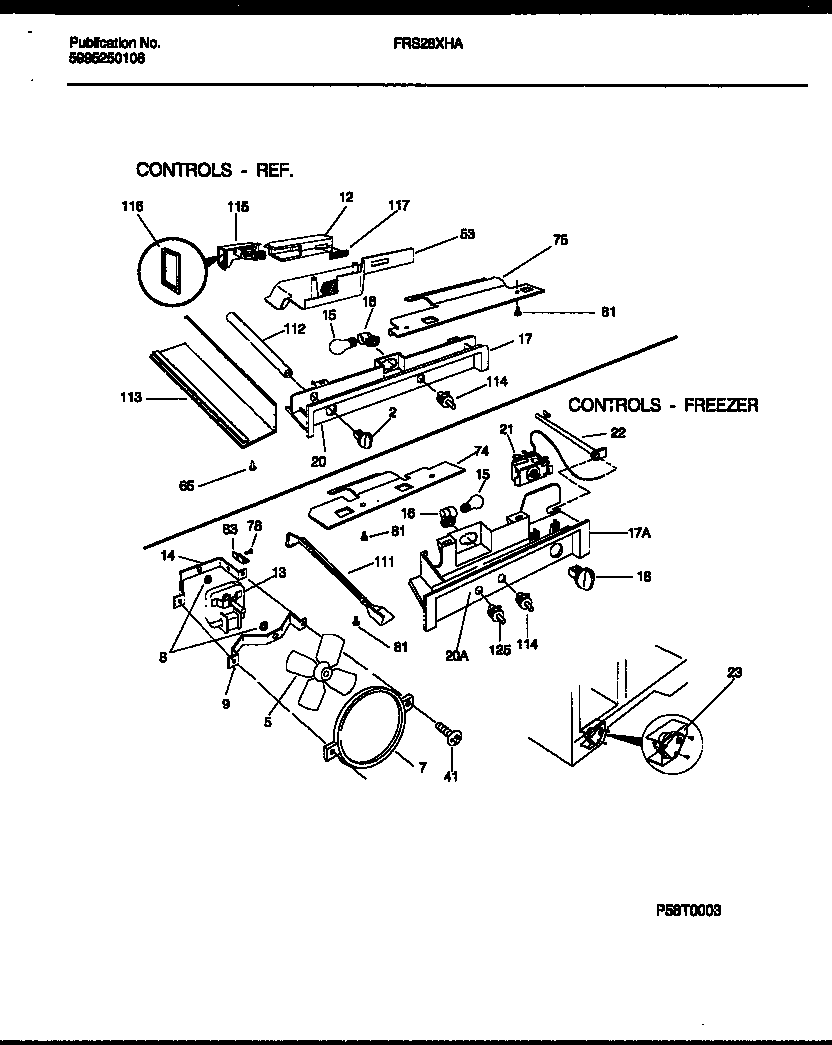 Frigidaire FRS28XHAD1 refrigerator control assembly, damper control assembly and f diagram