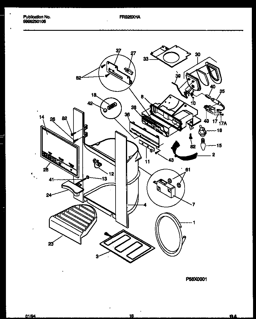 Frigidaire FRS28XHAD1 ice door, dispenser and water tanks diagram