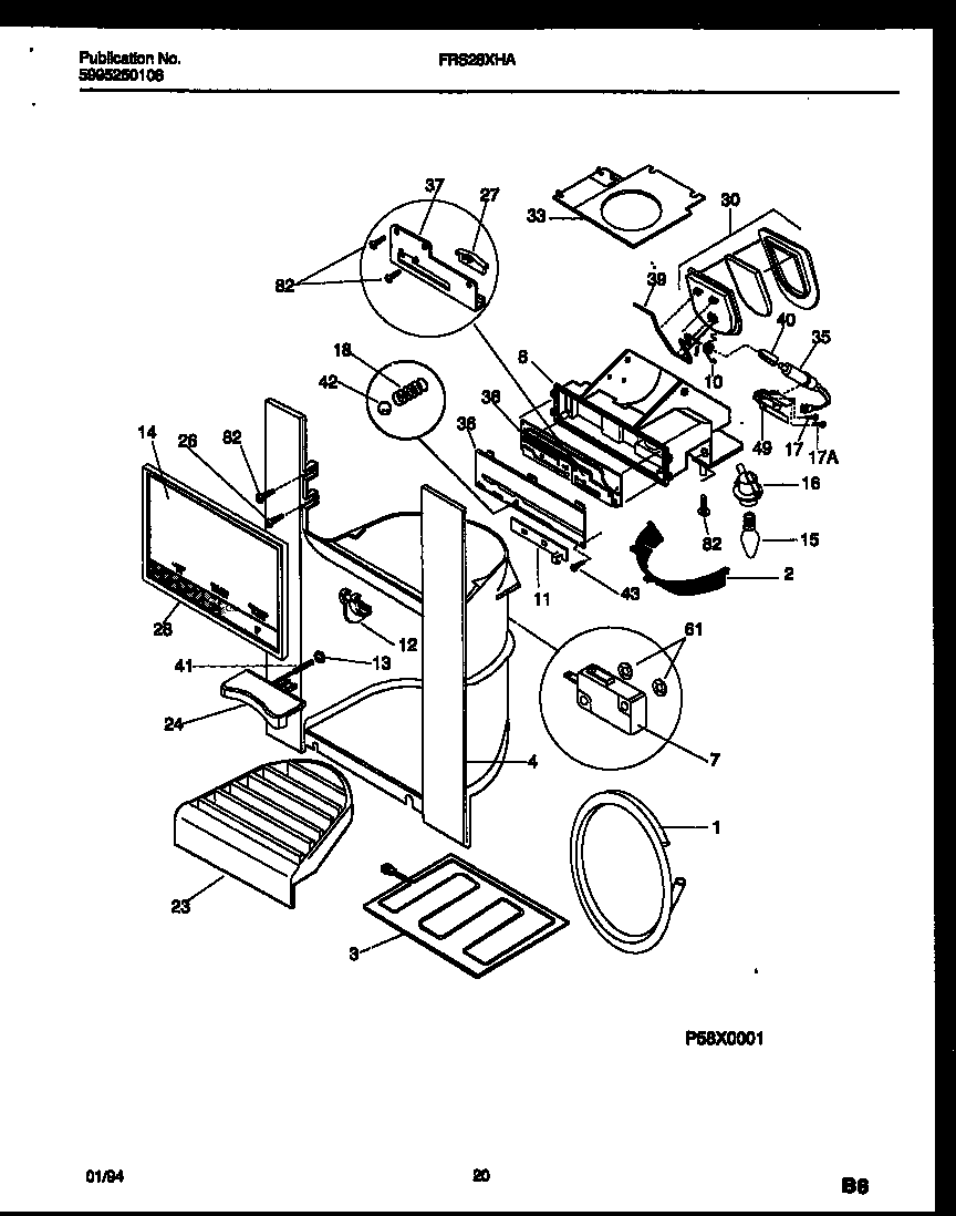 Frigidaire FRS28XHAD1 ice door, dispenser and water tanks diagram