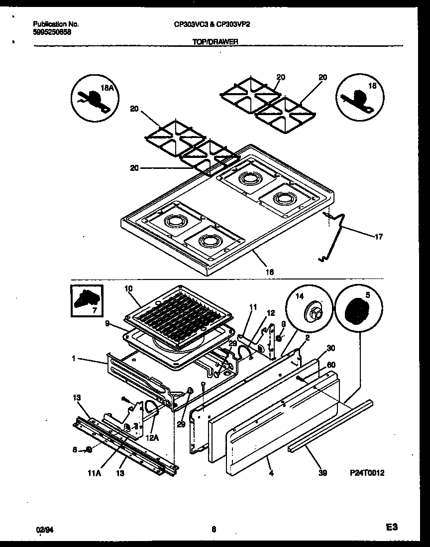 White-Westinghouse CP303VC3D2 cooktop and broiler drawer parts diagram