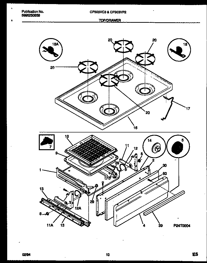 White-Westinghouse CP303VC3D2 cooktop and broiler drawer parts diagram