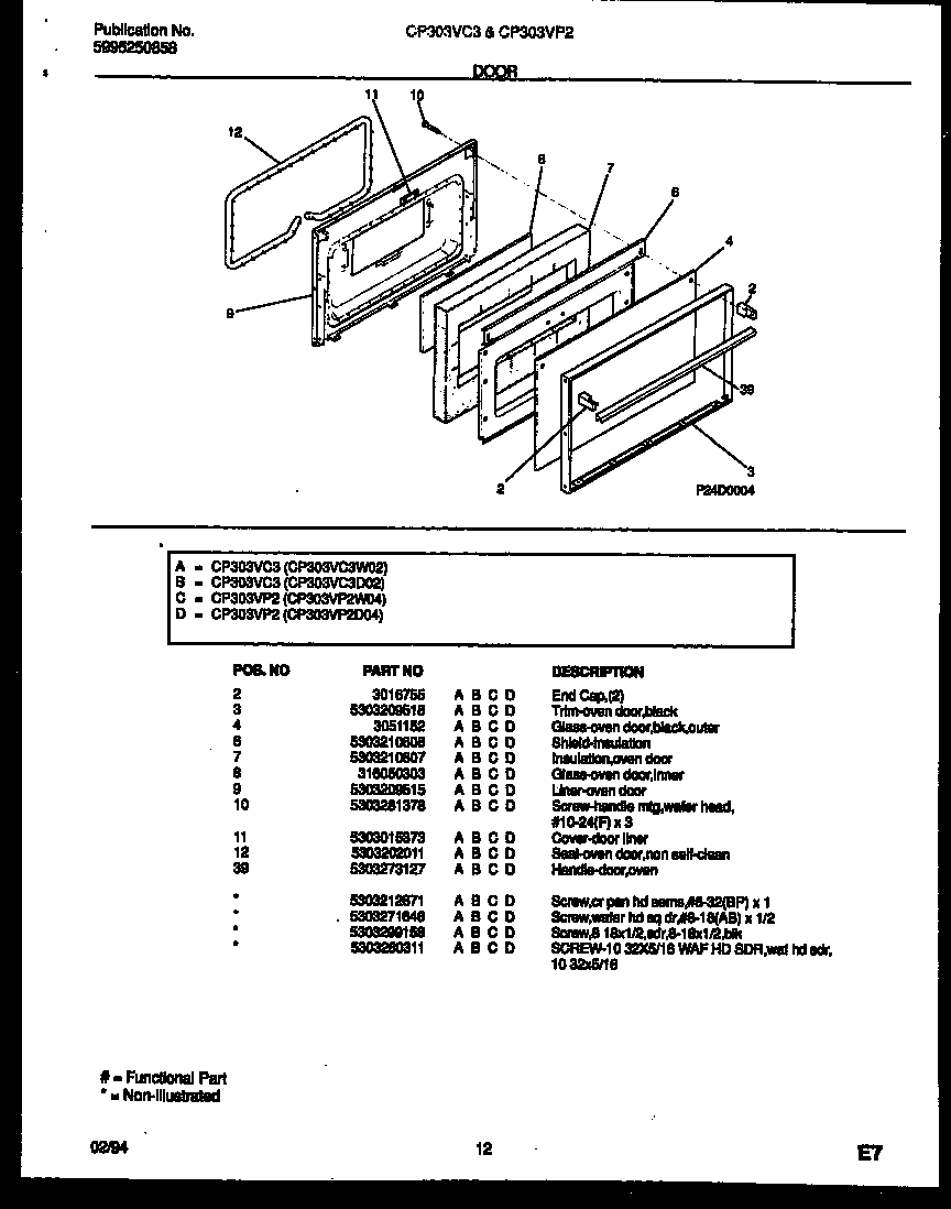 White-Westinghouse CP303VC3D2 door parts diagram