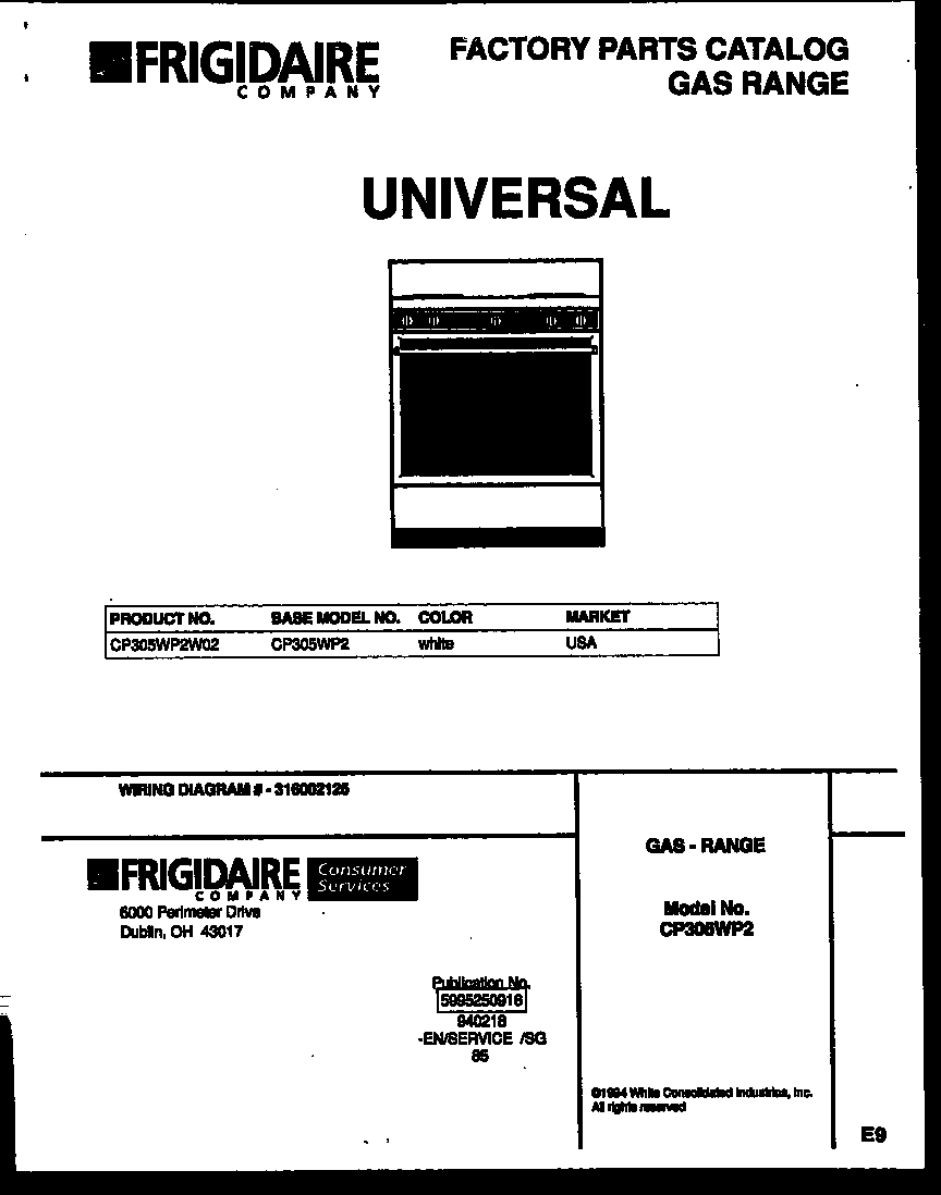 White-Westinghouse CP305WP2W2 cover diagram