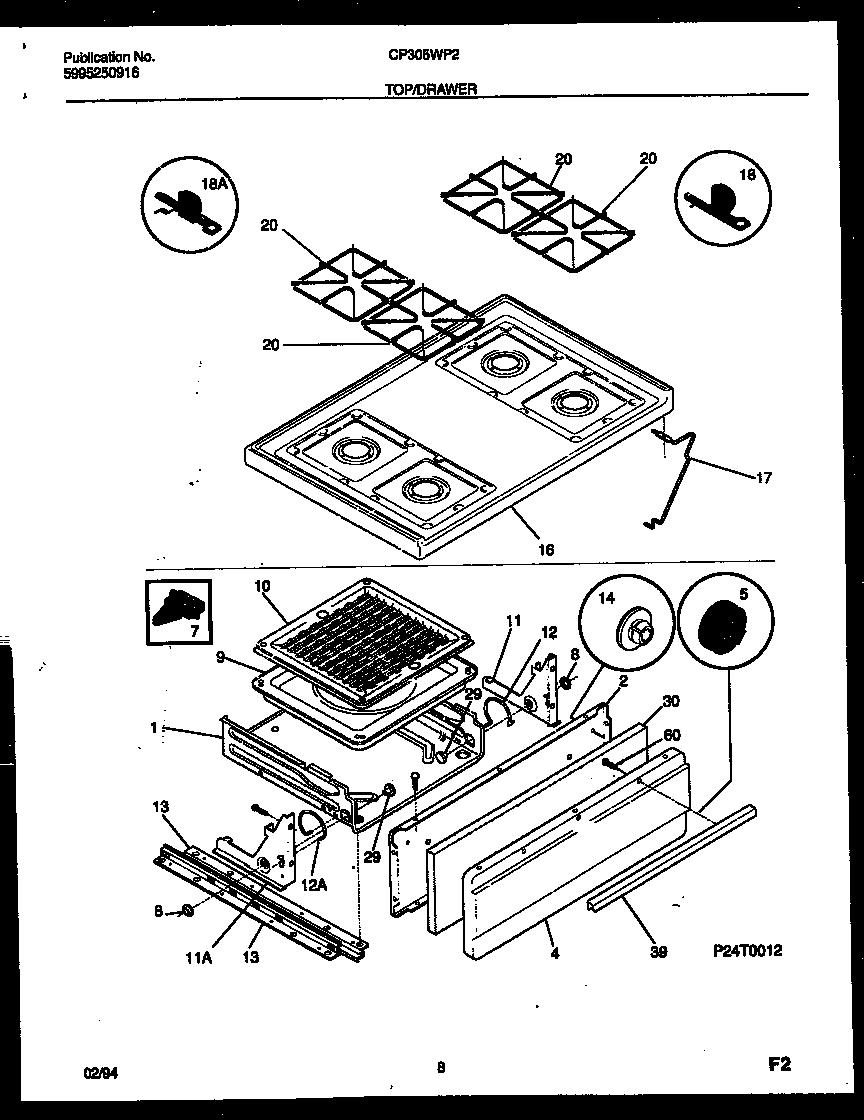 White-Westinghouse CP305WP2W2 cooktop and broiler drawer parts diagram