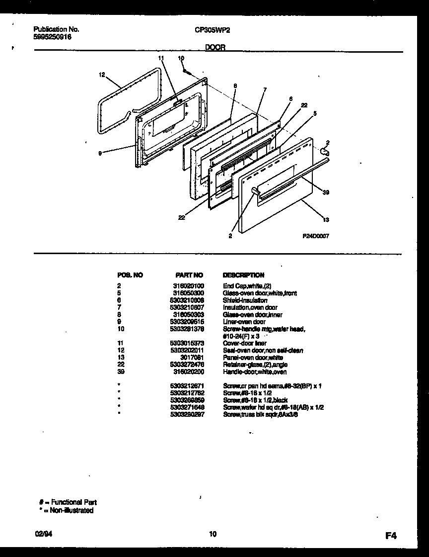 White-Westinghouse CP305WP2W2 door parts diagram