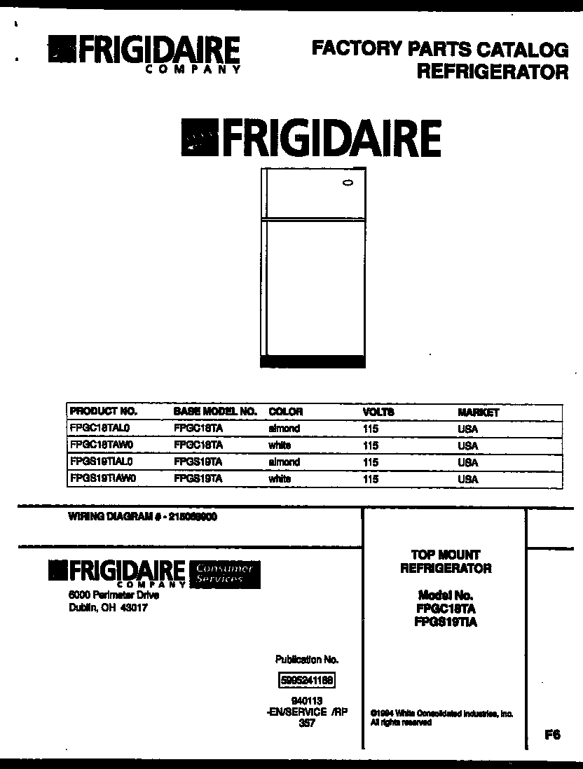 Frigidaire FPGS19TIAL0 cover diagram