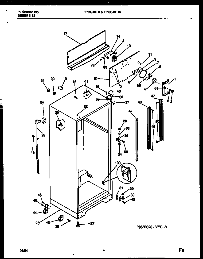 Frigidaire FPGS19TIAL0 cabinet parts diagram