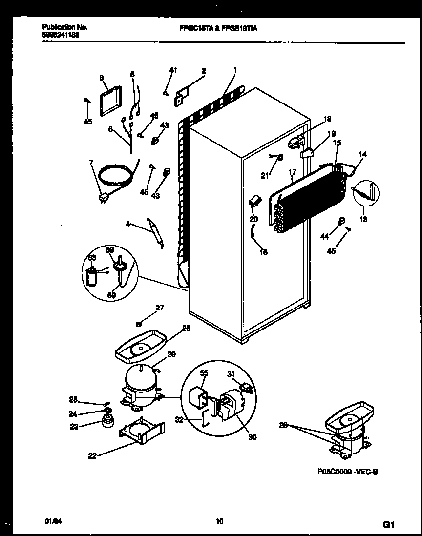 Frigidaire FPGS19TIAL0 system and automatic defrost parts diagram
