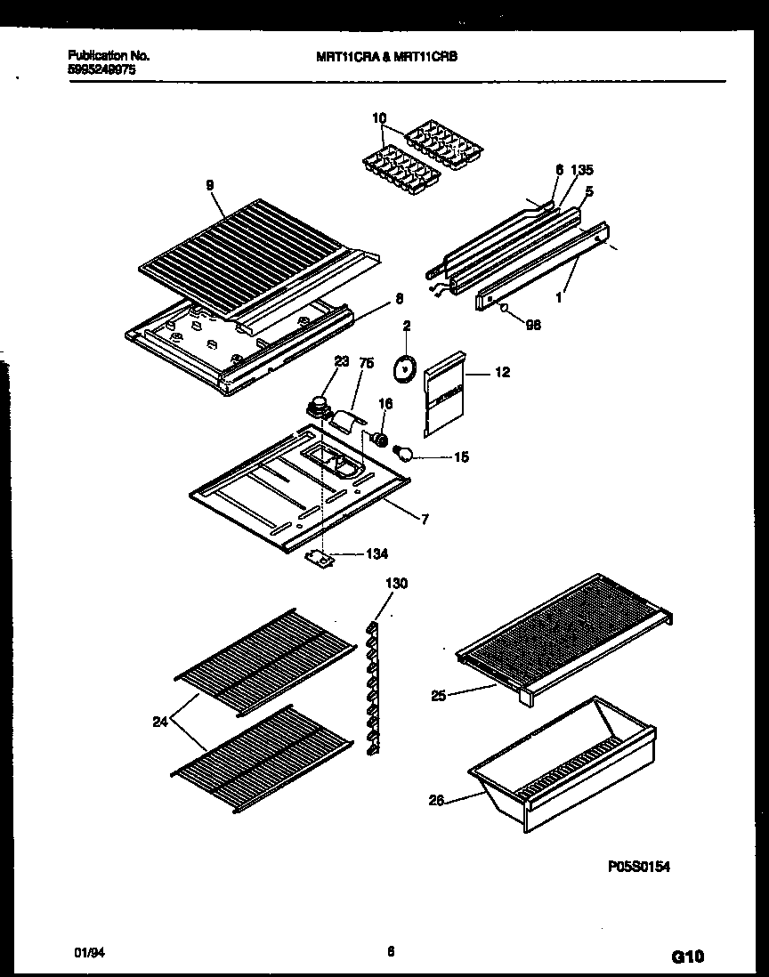 Universal/Multiflex (Frigidaire) MRT11CRAD0 shelves and supports diagram