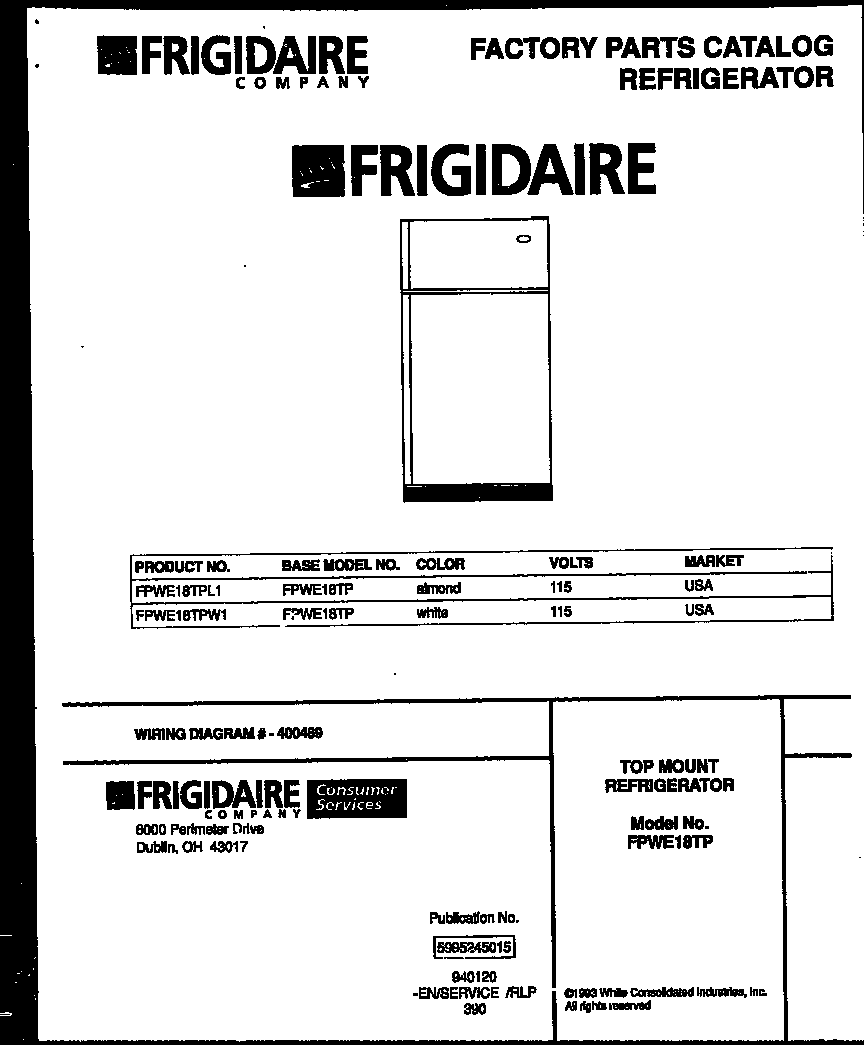Frigidaire FPWE18TPL1 cover diagram