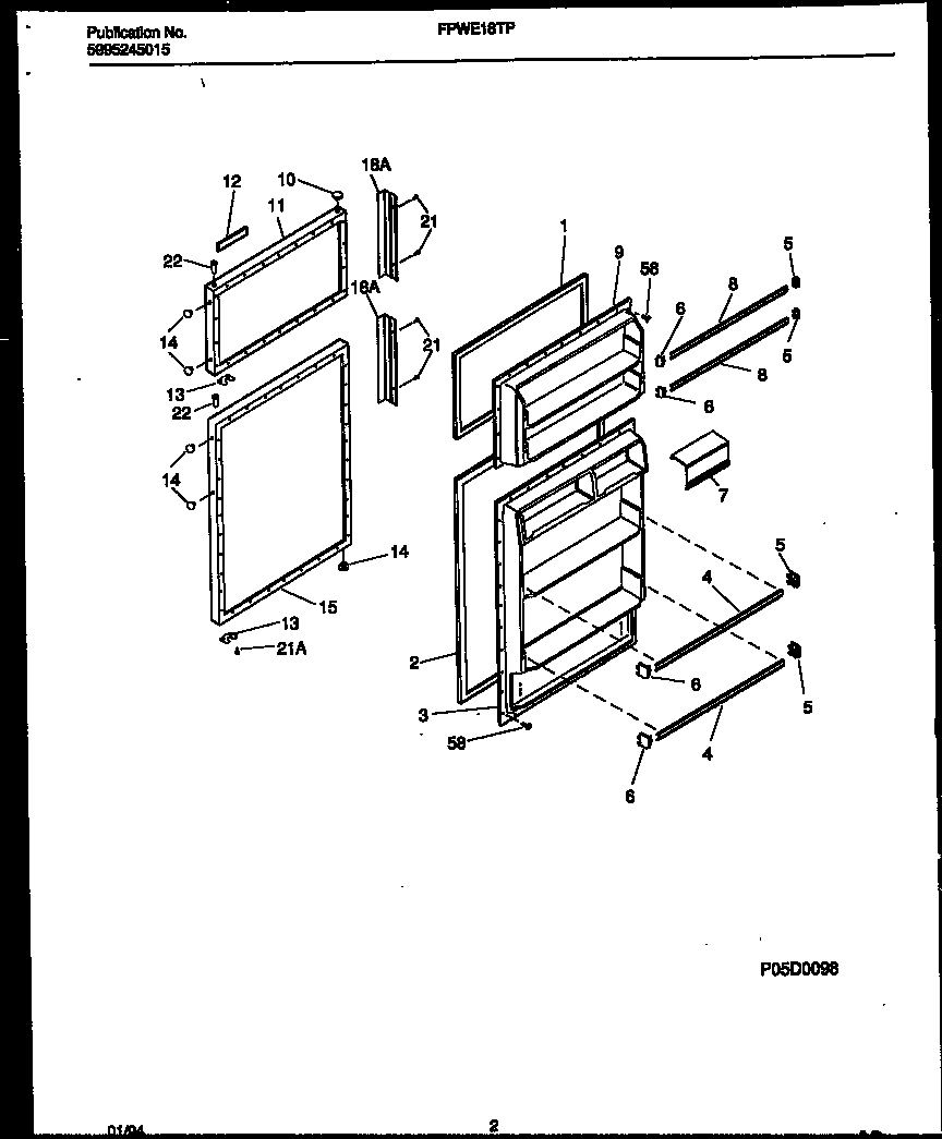 Frigidaire FPWE18TPL1 door parts diagram