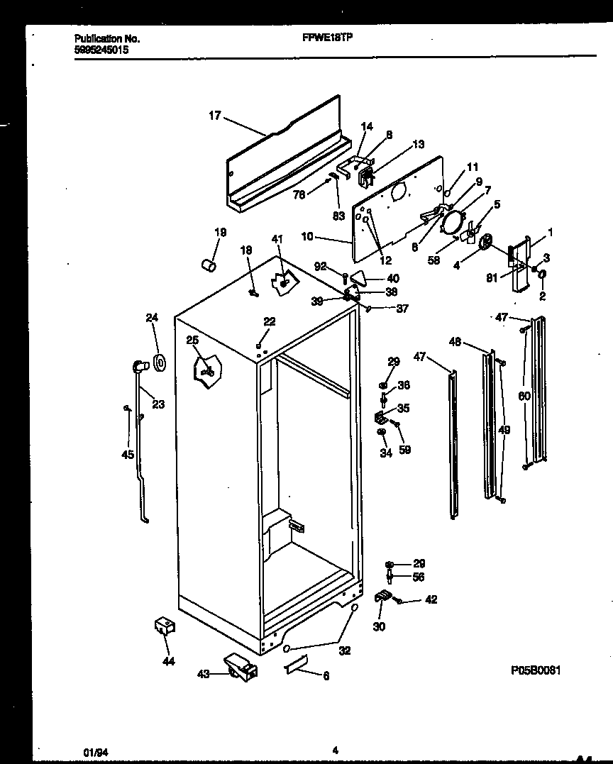 Frigidaire FPWE18TPL1 cabinet parts diagram