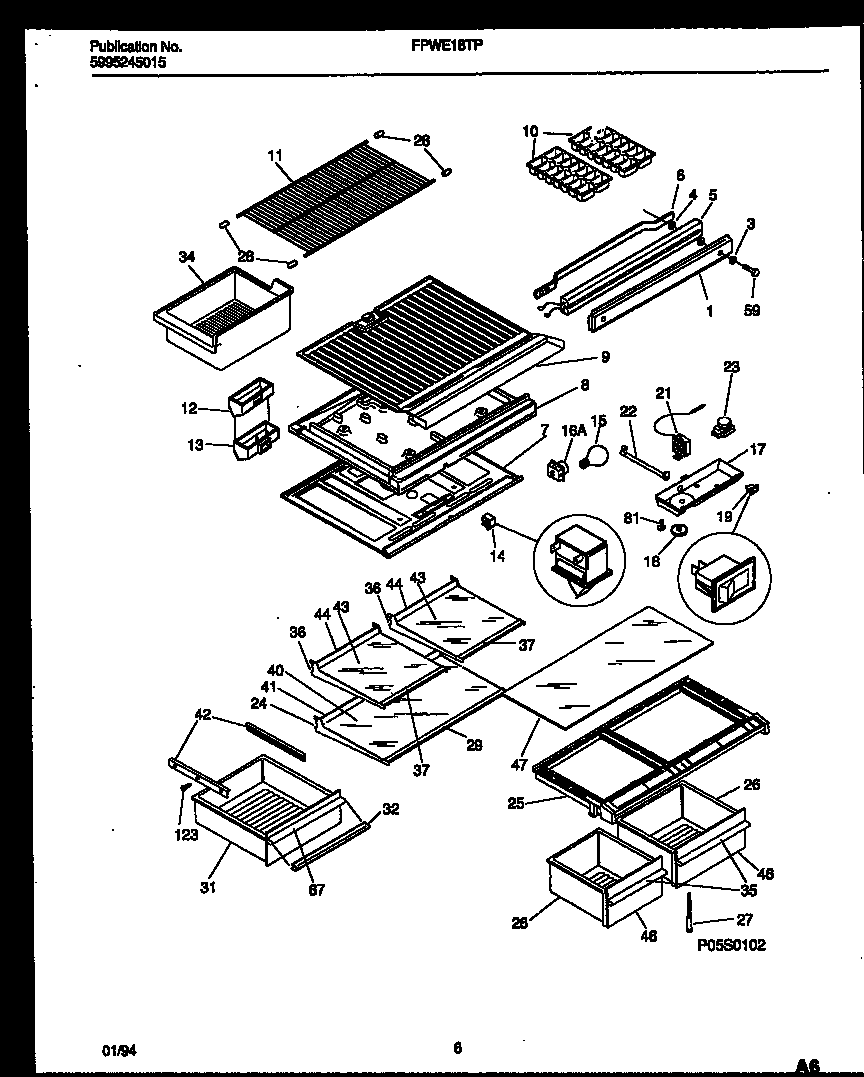 Frigidaire FPWE18TPL1 shelves and supports diagram