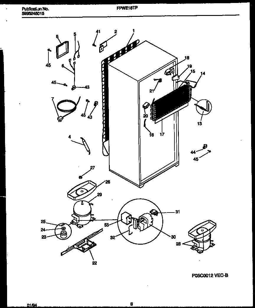 Frigidaire FPWE18TPL1 system and automatic defrost parts diagram