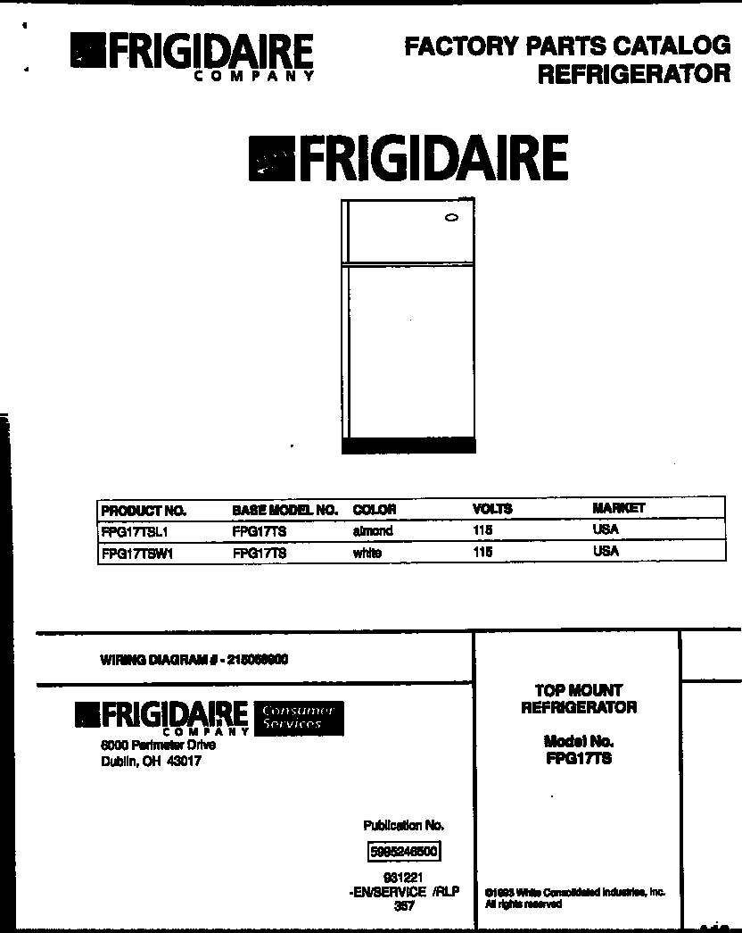 Frigidaire FPG17TSL1 cover diagram