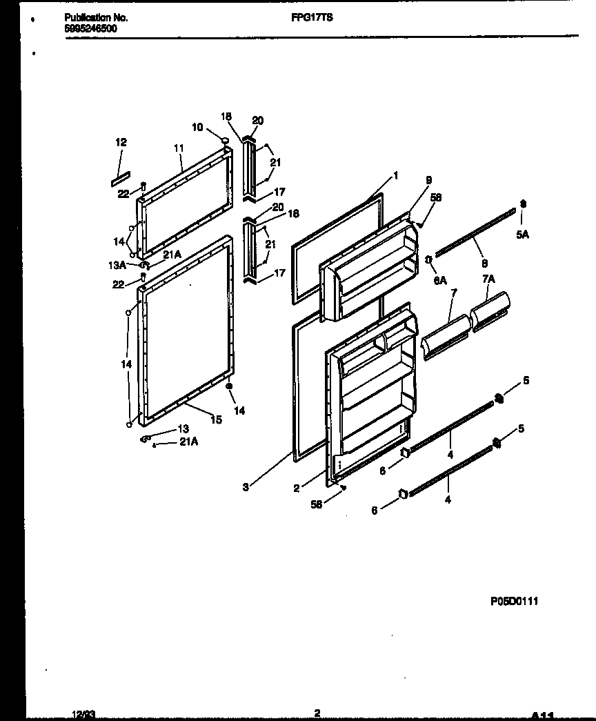 Frigidaire FPG17TSL1 door parts diagram