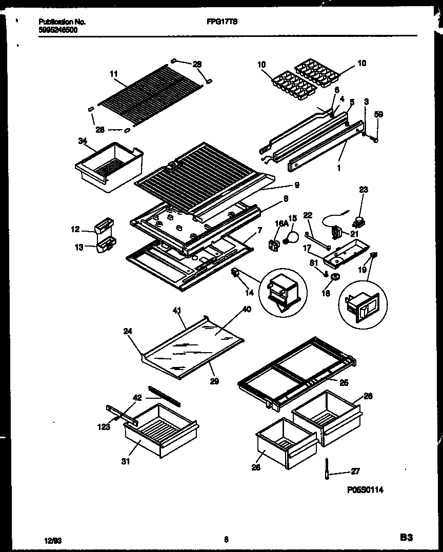 Frigidaire FPG17TSL1 shelves and supports diagram