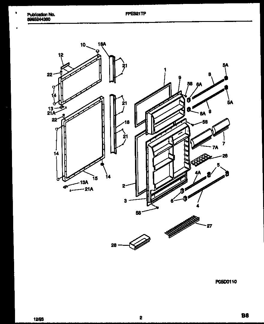 Frigidaire FPES21TPL1 door parts diagram